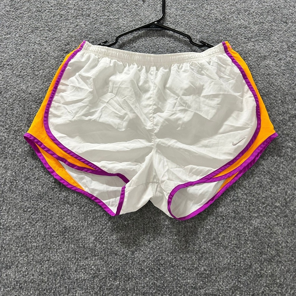 Nike Shorts Womens Size L White Dri-Fit Running Athletic Purple Orange Trim